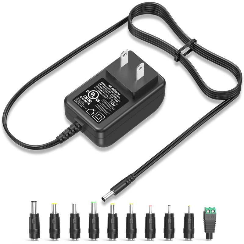 PERFEIDY UL Listed 12V 1A 0.8A 0.5A Power Supply 12W Charger AC Adapter 12.0V 1000mA 800mA 600mA 500mA 300mA Regulated 12 Volt DC Switching Power Cord Plug with 10 Interchangeable Jacks PERFEIDY - Image 1